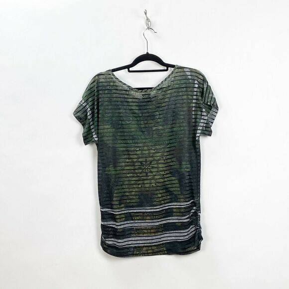 Vanity Large Womens Green Boho Striped Top - Picture 5 of 6